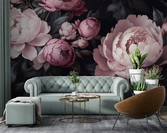 Tapete Blume Rose Pfingstrosen selbstklebend Vlies Vintage Retro Barock Wandbild botanische Wanddekoration Wohnzimmer