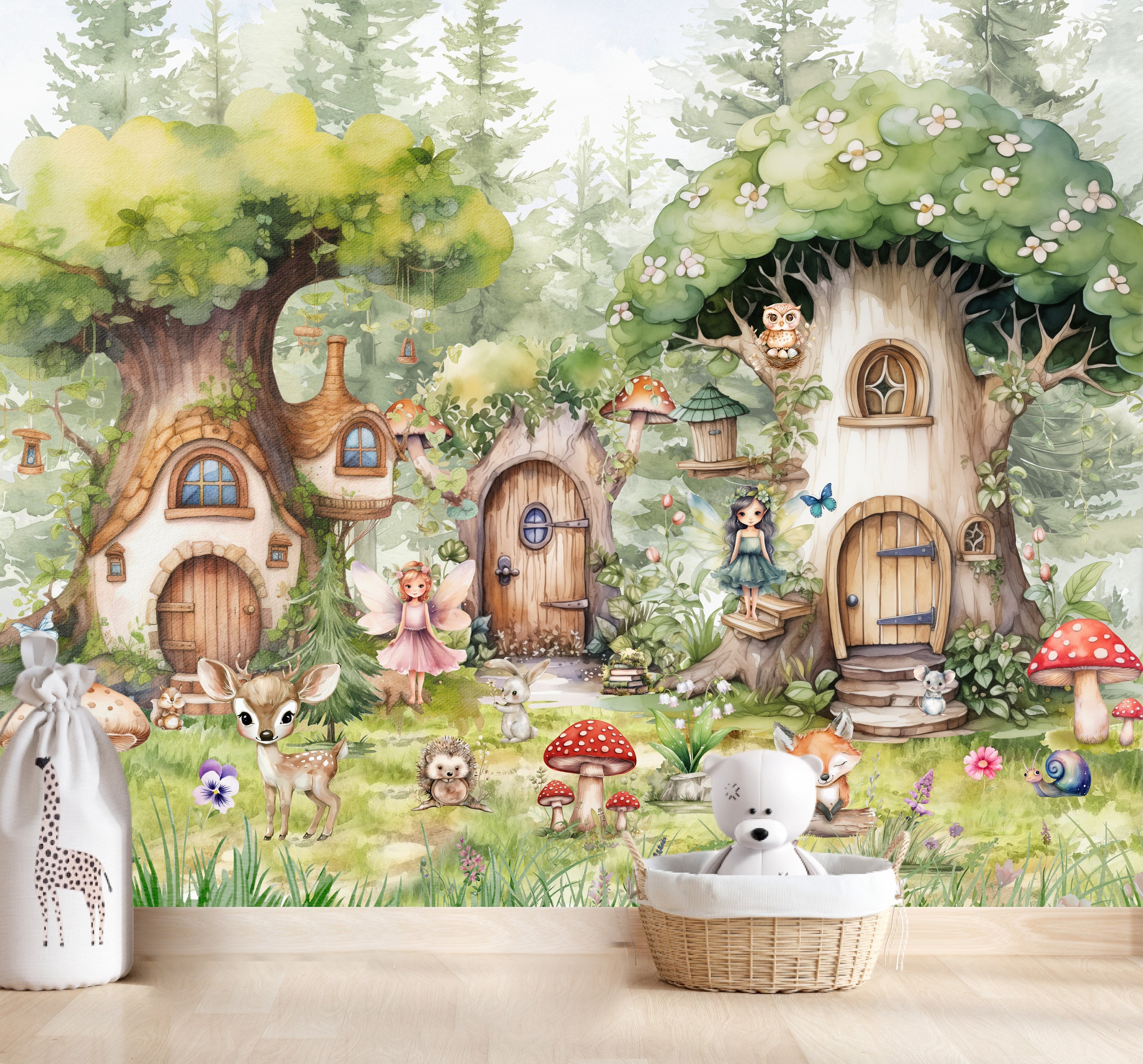 Magical Fairy Wall Mural - Whimsical Forest Fairy Wallpaper Nursery ...