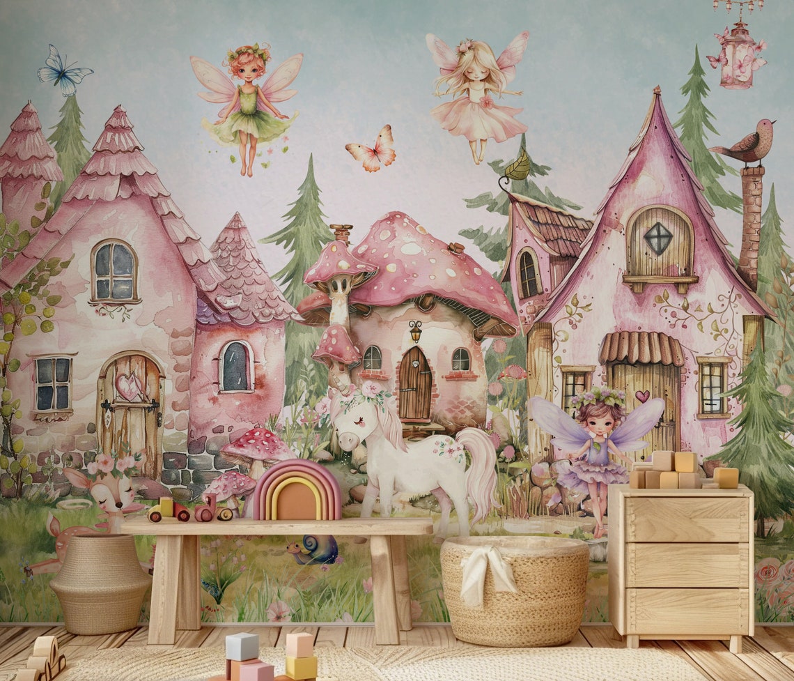 Magical Fairy Wall Mural - Whimsical Forest Fairy Wallpaper Nursery ...