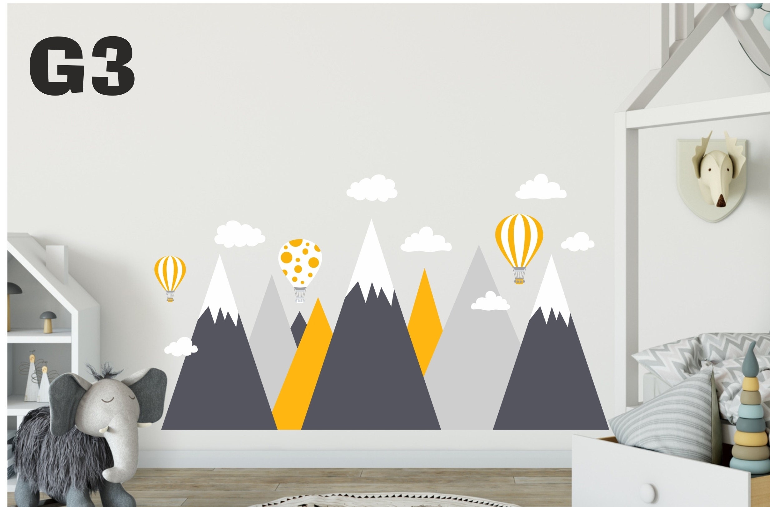 Details about   Wall Sticker Mountain Mountains Hot Air Balloons Children Baby Wall Decal Sticke 