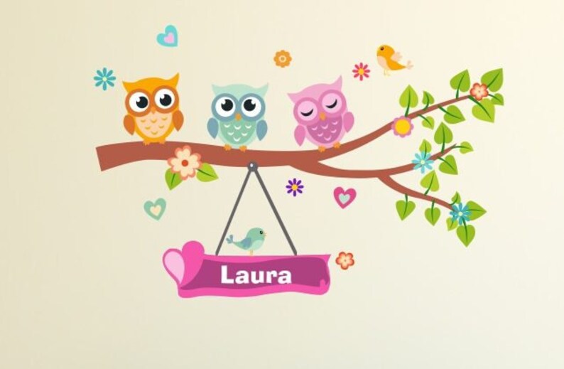 Owl Owls Personalized Name Wall Decal Jungle Animals Wall Etsy