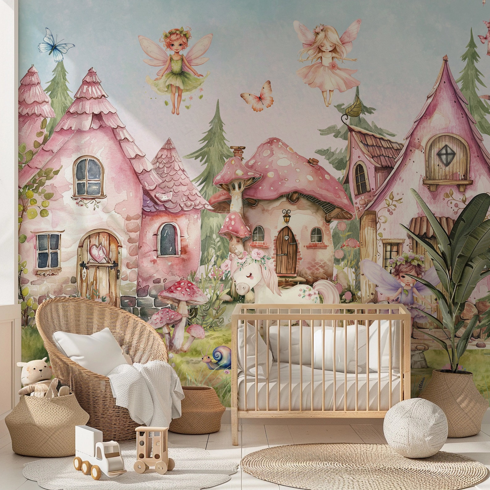 Magical Fairy Wall Mural - Whimsical Forest Fairy Wallpaper Nursery ...