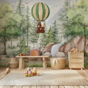 Forest Animals Nursery Wallpaper Woodland Wall Art Watercolor Trees Wild Animals Peel and Stick Kids Room Decor custom-made wallpaper