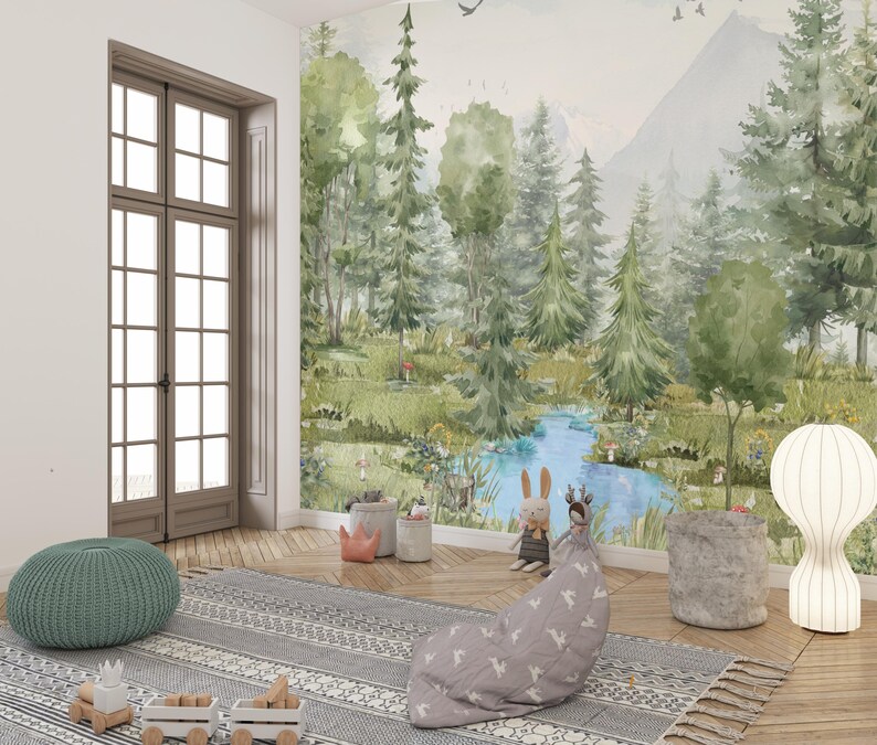 Wallpaper Mountain Trees, Peel and Stick Kids Wall Mural Self Adhesive ...
