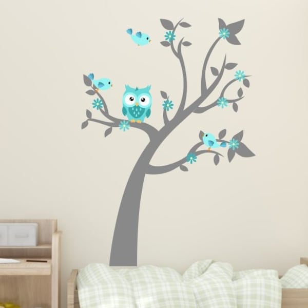 Owl Wall Decal, Jungle Animals Wall Decal Sticker, WallDecal Decor, Girls Boys  Nursery Room Decor Wall Art Trees Childroom Wall stikers XL