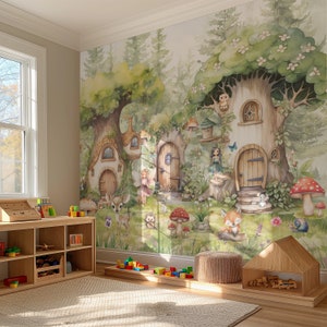 Magical Fairy Wall Mural - Whimsical Forest Fairy Wallpaper Nursery ...