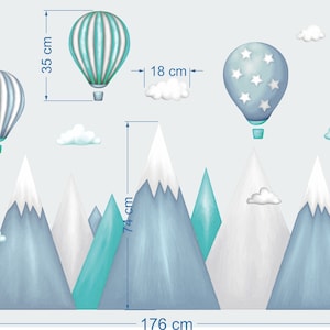 Adesivo da parete per bambini Montagne, Mongolfiere Decalcomania murale per ragazzi Montagna, Nuvole, Palloncini Decorazioni per la stanza dei bambini per ragazze Arte della parete immagine 8