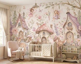 Sprookje Behang Aangepast formaat Kinderkamer Bloemen Bos Muurschildering Decor meisjes slaapkamer