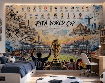 Custom Size Football Wallpaper, World Cup Mural, Soccer History, Kids Room Decor, Sports Bedroom