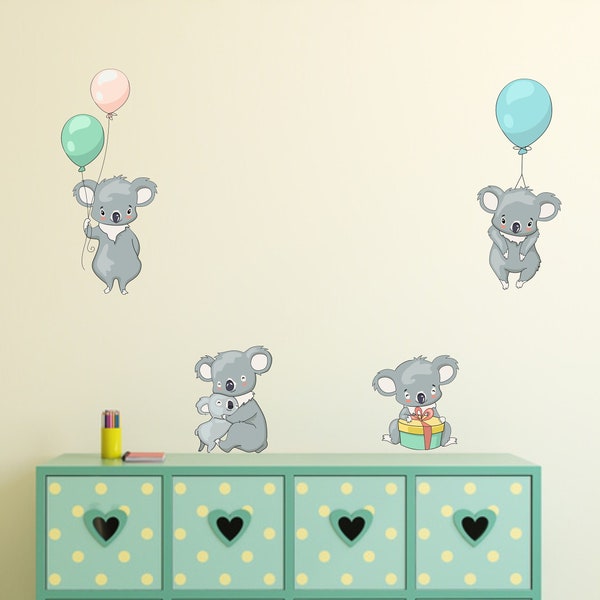 Koala Bear Hot Air Balloons Wall Decal, Boys Baby Wall Decal Sticker, Hot WallDecal Decor, Air Balloons Girls Nursery Room Decor Wall Art