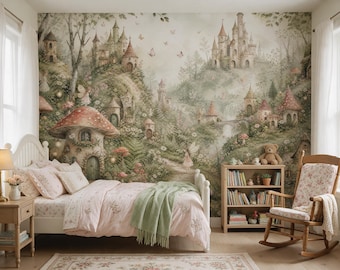 Fairy Tale Wallpaper Custom Size Kids Room Floral Forest Mural Girls Bedroom Decor