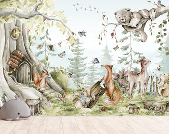 Woodland Animals Wallpaper: Peel and Stick Forest Wall Mural
