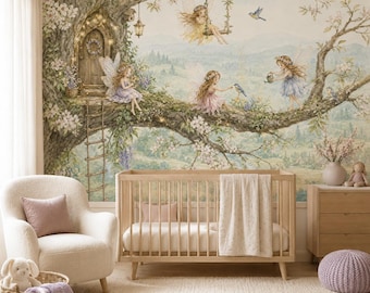 Fairy Woodland Wallpaper Enchanted Forest Mural Deer Fox Nursery Decor Custom Kids Room