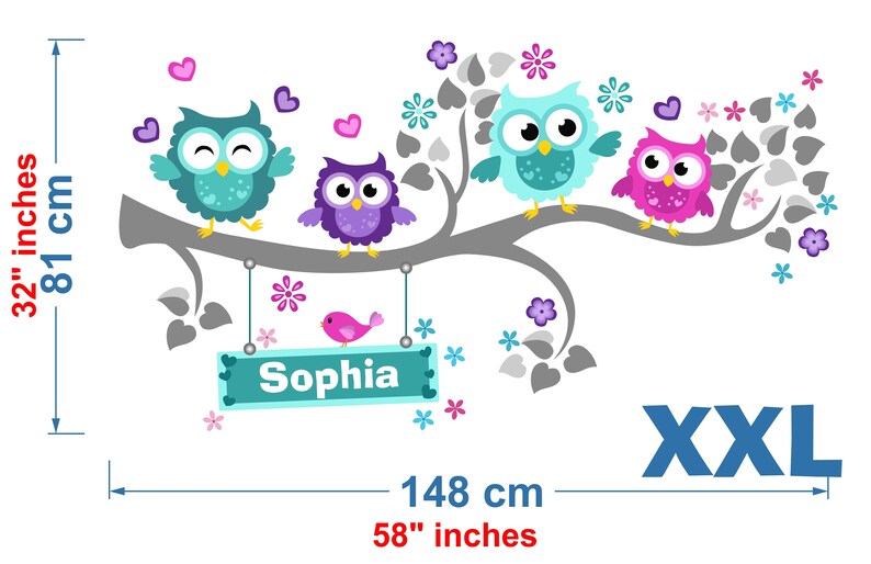 Wall Stickers Owl Owls Personalized Name Wall Decal Jungle Etsy