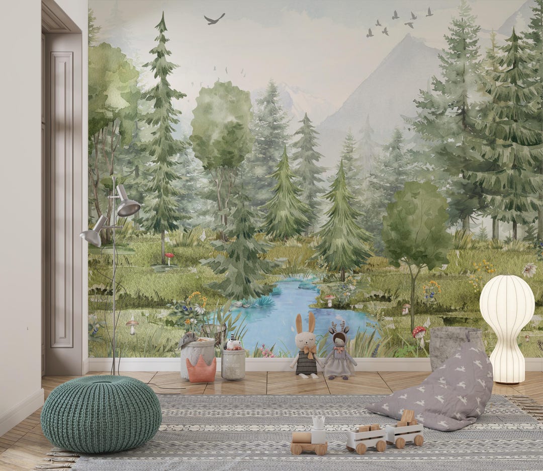 Wallpaper Mountain Trees, Peel and Stick Kids Wall Mural Self Adhesive ...