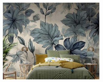 Tapete Blumenblätter Vlies selbstklebend floral vintage retro barock Wandbild botanisches wanddekor wohnzimmer