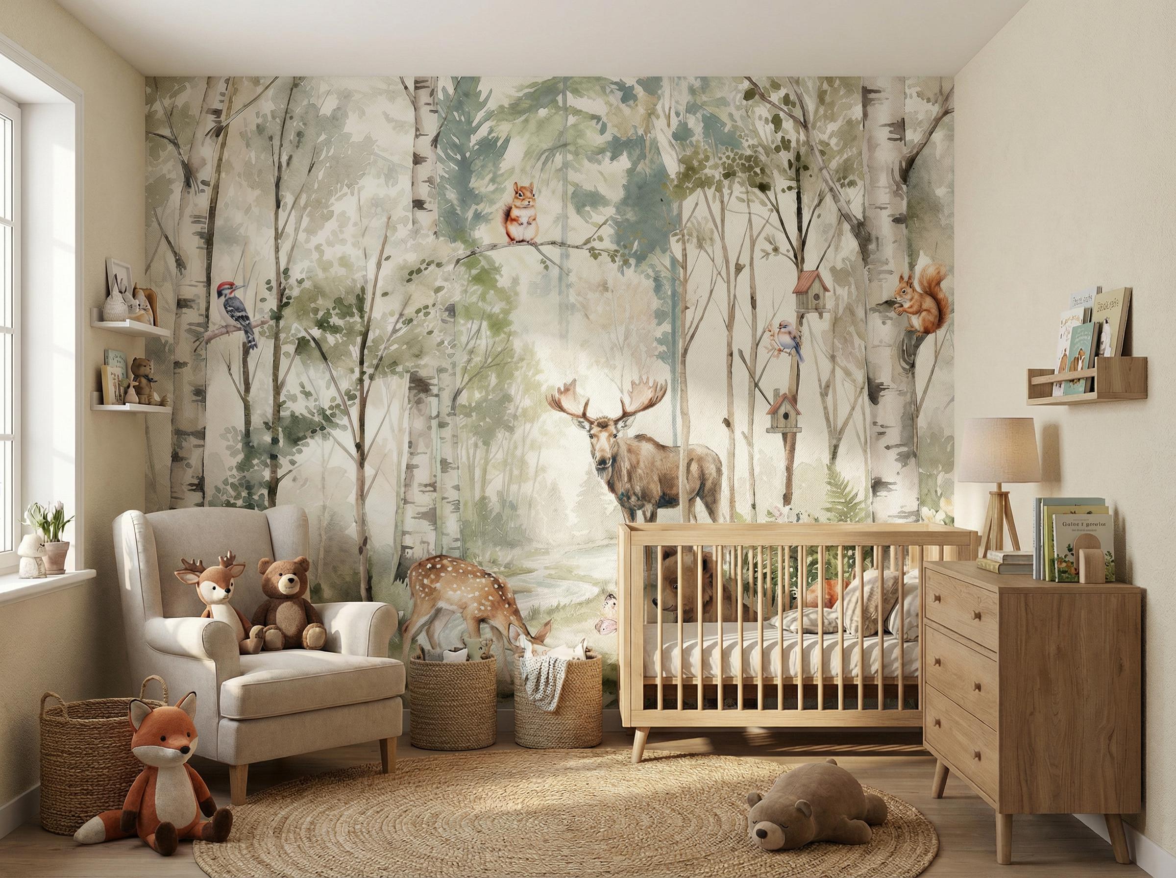 Woodland Animals Wallpaper - Peel and Stick Nursery Mural | Forest ...
