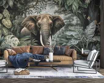 Tapete Vintage Elefant Indien Tapete Dschungel selbstklebend Tropisches Blumenbarockwandbild botanisches Wanddekorzimmer