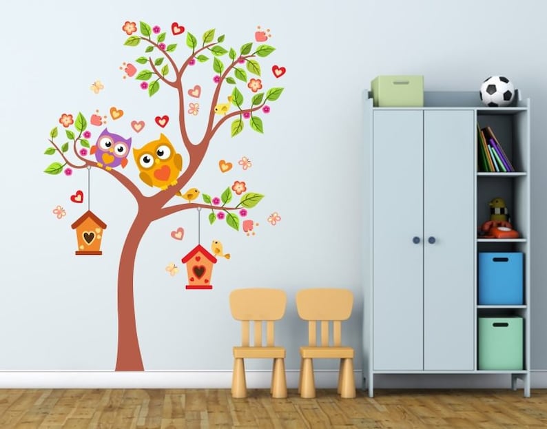 Owl Owls Wall Decal Jungle Animals Hearts Wall Decal Sticker Etsy