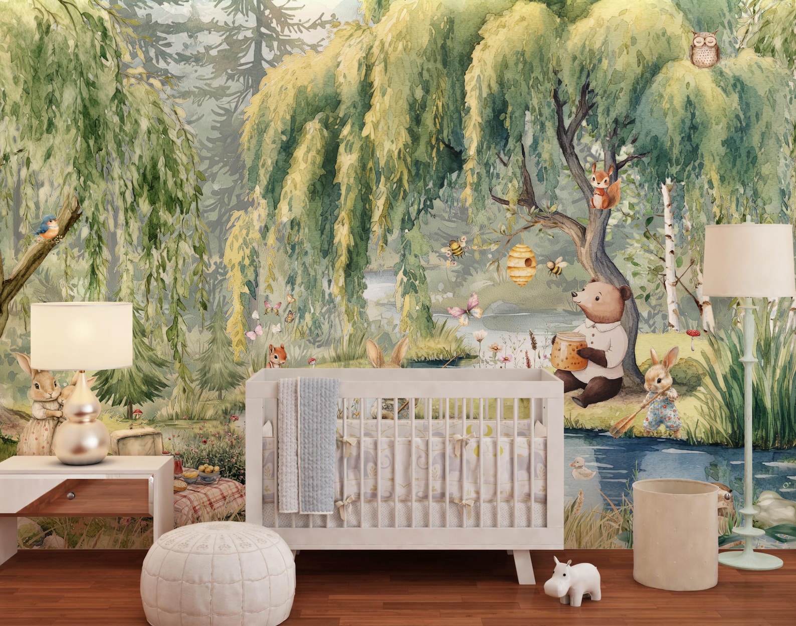 Forest Animals Bunny Rabbit Nursery Wallpaper Woodland Wall Art ...