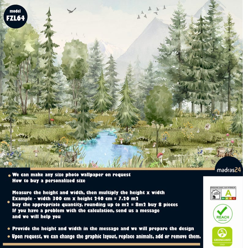 Wallpaper Mountain Trees, Peel and Stick Kids Wall Mural Self Adhesive ...