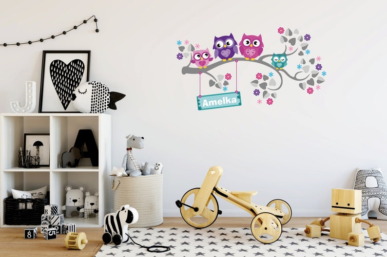 Jungle Animals Wall Decal Sticker Owl Owls personalized name Wall Decal WallDecal Decor Girls Nursery Room Decor Wall Art Trees Childroom