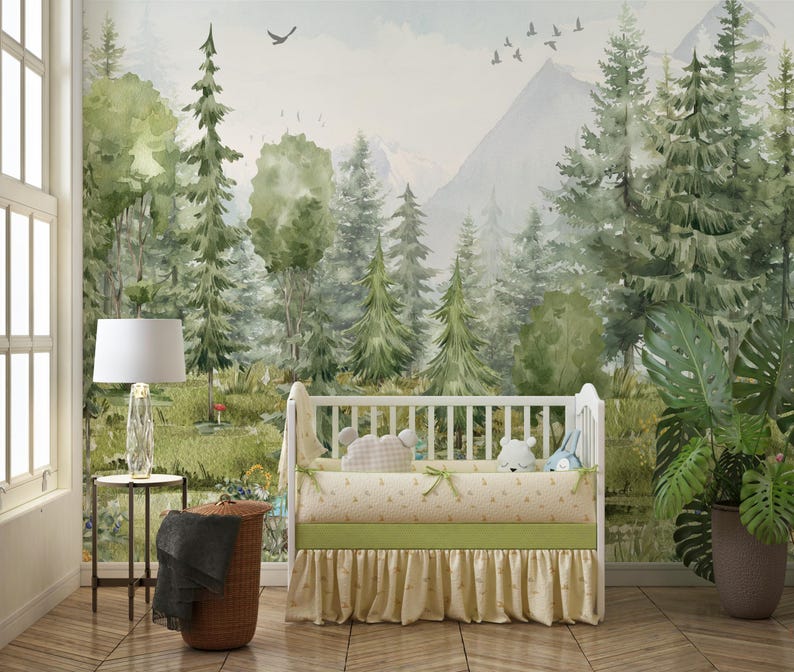 Wallpaper Mountain Trees, Peel and Stick Kids Wall Mural Self Adhesive ...