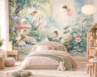 Fairies Enchanted Forest Wall Mural Magical Tree House Peel and Stick Wallpaper Girls Room