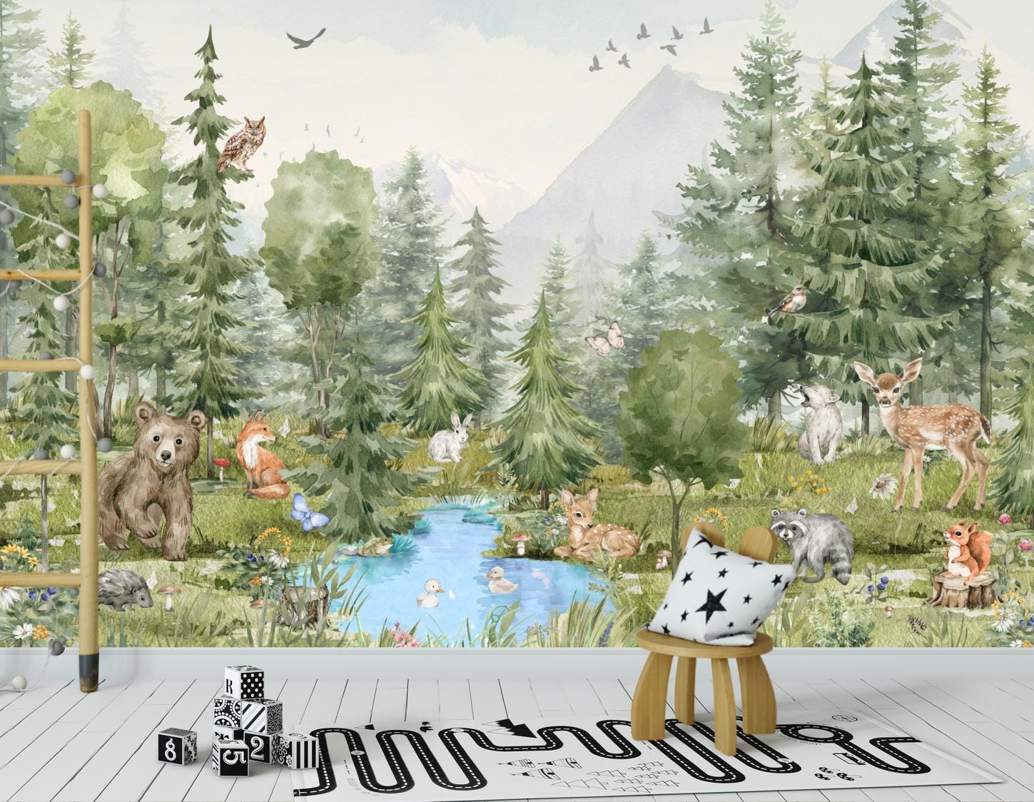 Woodland Animals Wallpaper - Peel and Stick Nursery Mural | Forest ...