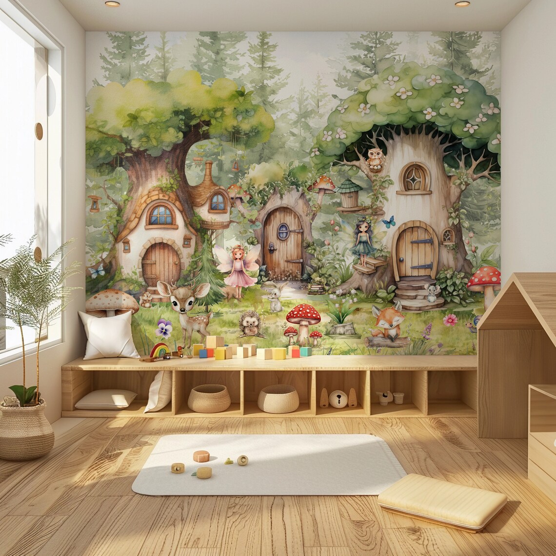 Magical Fairy Wall Mural - Whimsical Forest Fairy Wallpaper Nursery ...