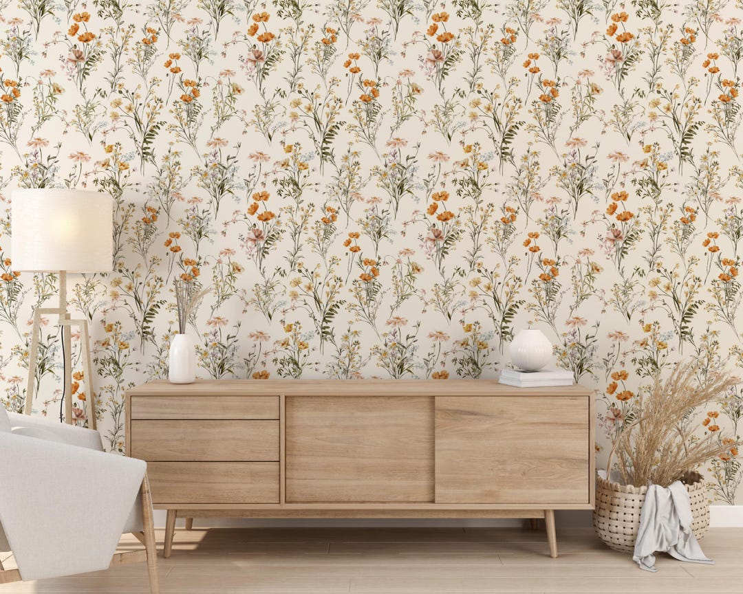 Wildflower Wallpaper, Floral Wild Flowers in Watercolors Boho Meadow ...