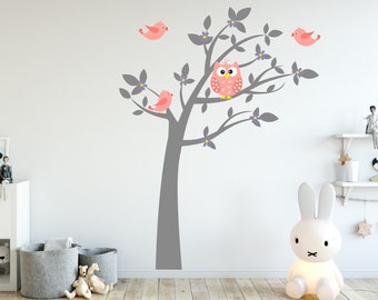 Eule Eulen Wandtattoo, Dschungel Tiere Herzen Wand Aufkleber Aufkleber, WallDecal Dekor, Grls Jungen Kinderzimmer Zimmer Dekor Wand Kunst Bäume Childroom