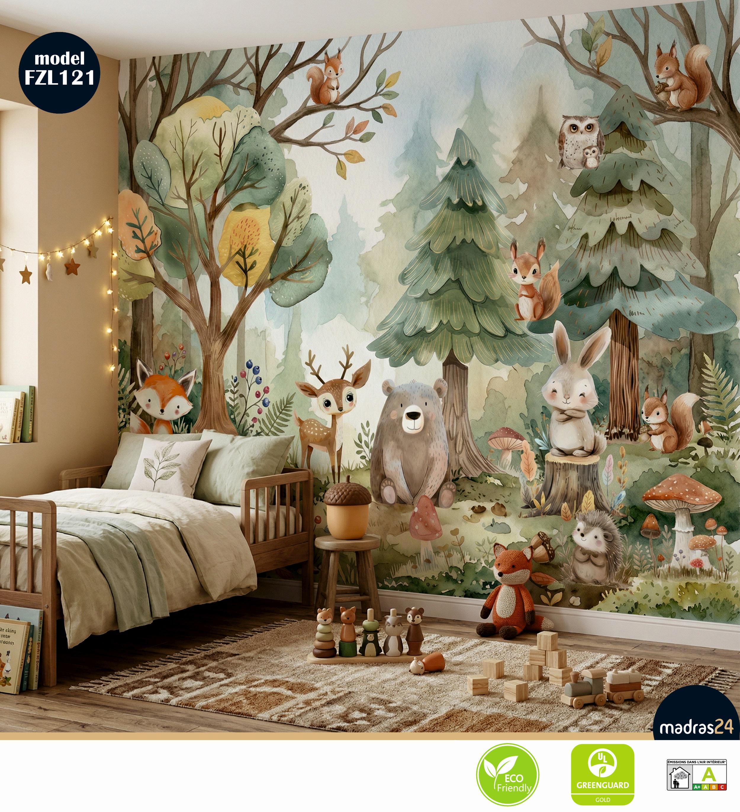 Woodland Animals Wallpaper - Peel and Stick Nursery Mural Forest Trees ...