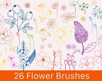Paquete de 26 sellos florales para Procreate | Pinceles botánicos para Procreate