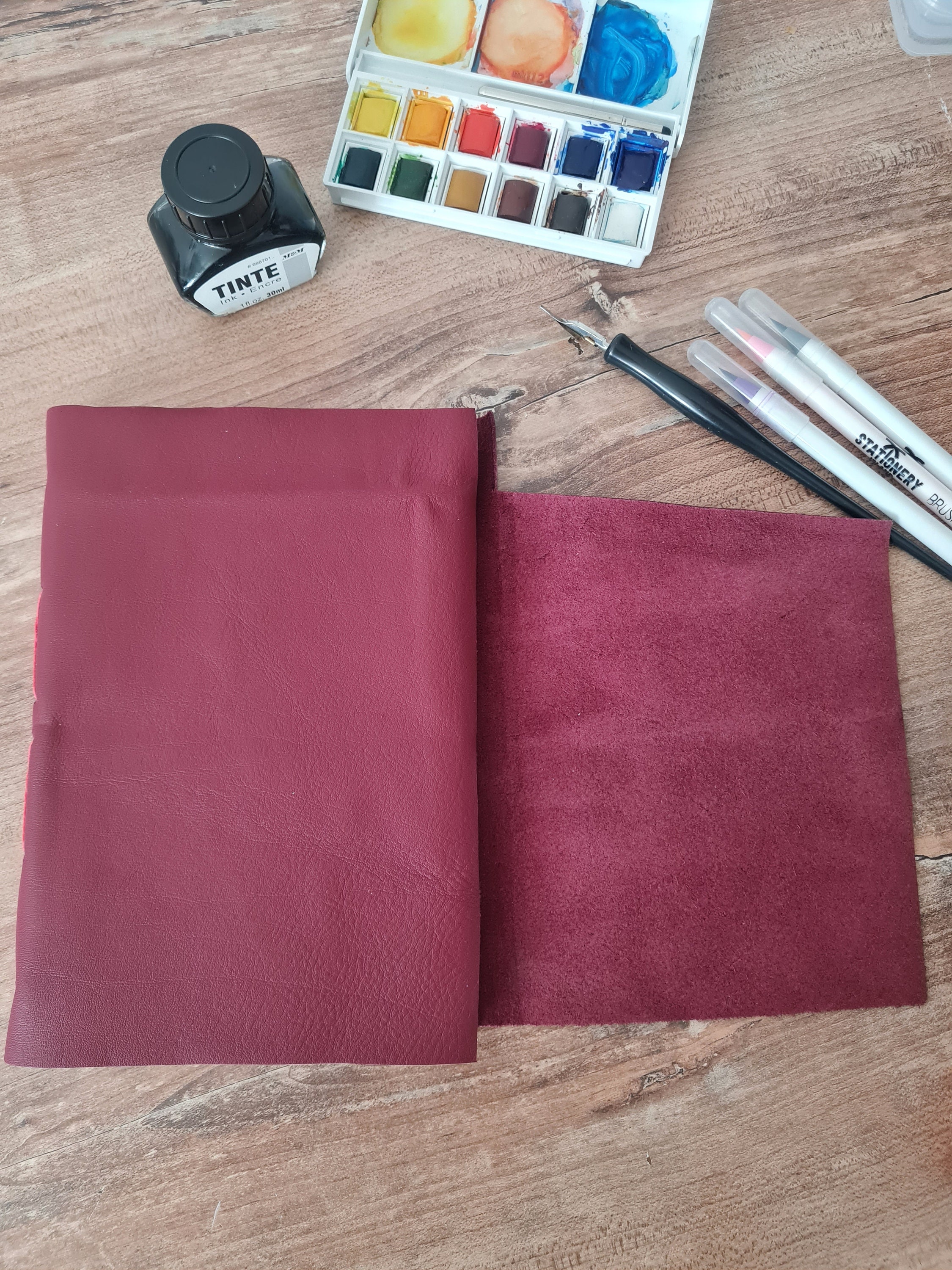 Burgundy Sketchbook I Watercolor Leather Art Journal I 