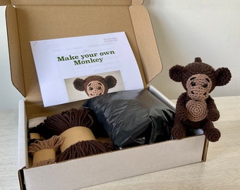 Crochet kit, learn to crochet, make your own monkey, monkey kit