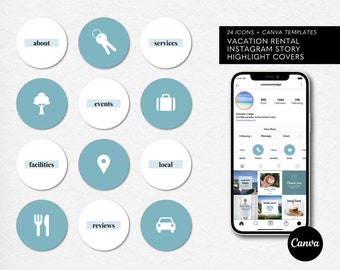 24 Airbnb Instagram Story Highlight Icons, Highlight Covers, Superhost, Instagram Stories, Editable Canva Icons, Instagram Template Canva