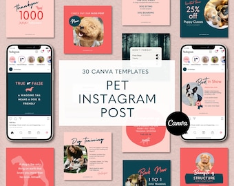 Pets Instagram Template, Instagram Dog Template, Pet Business Instagram, Dog Social Media, Editable Canva Template, Instagram Feed Posts