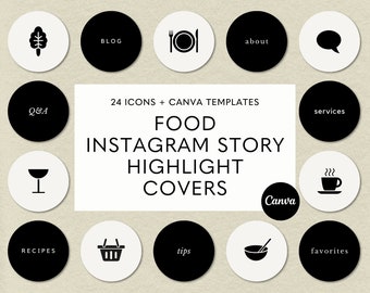 24 Food Instagram Story Highlight Icons, Highlight Covers, Instagram Recipe, Food Blogger Posts, Instagram Stories, Editable Canva Icons