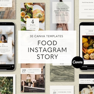 Food Instagram Story Templates, Editable Canva Template, Instagram Recipe, Food Blogger Template, Social Media Post, Foodie Instagram