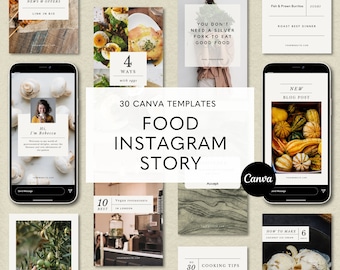 Food Instagram Story Templates, Editable Canva Template, Instagram Recipe, Food Blogger Template, Social Media Post, Foodie Instagram
