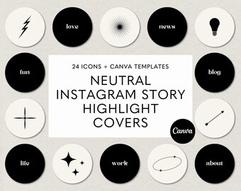 24 Neutral Instagram Highlight Covers, Highlight Icons, Instagram Story Template, Editable Canva, Minimalist Highlight Cover, IG Icons