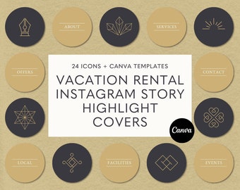 24 Vacation Rental Instagram Story Highlight Icons, Highlight Covers, Superhost, Instagram Stories, Editable Canva Icons, Instagram Template