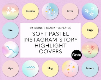 24 Pastel Instagram Highlight Covers, Highlight Icons, Instagram Story Template, Editable Canva Template, Highlight Cover Pink, Bright Boho