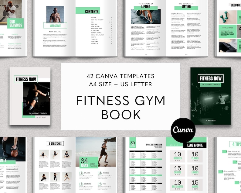 Fitness EBook Template, Canva Ebook Template, Fitness Template Canva, Editable E-book Template, Fitness Coach, Personal Trainer, Gym Book Bild 1