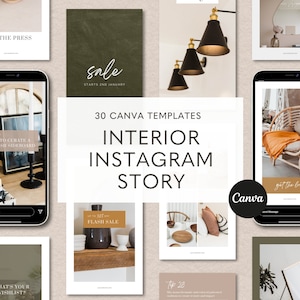 May include: 30 Canva templates for interior design Instagram stories. The templates feature a variety of styles, including minimalist, modern, and bohemian. The templates are perfect for showcasing your interior design work, promoting your services, or sharing tips and inspiration with your followers.