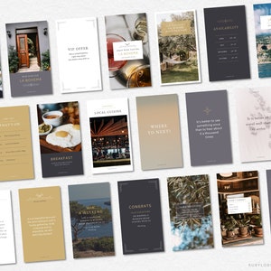Pode incluir: Uma cole&ccedil;&atilde;o de 16 modelos de hist&oacute;rias do Instagram com v&aacute;rios designs e textos. Os modelos apresentam uma variedade de temas, incluindo boas-vindas, oferta VIP, o que est&aacute; acontecendo, caf&eacute; da manh&atilde;, culin&aacute;ria local, para onde ir em seguida, &eacute; melhor ver, &eacute; melhor viajar bem do que chegar, um fim de semana, parab&eacute;ns, um grande obrigado, viagens, disponibilidade e n&atilde;o se preocupe.