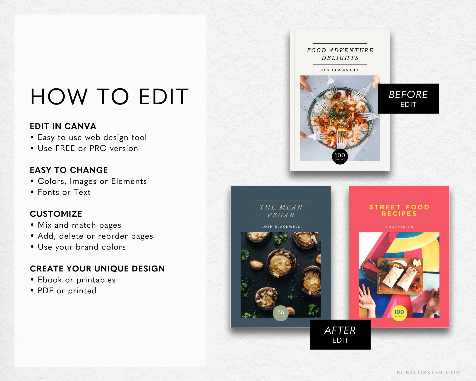Recipe Book Template, Canva Ebook Template, Cookbook Template Canva ...