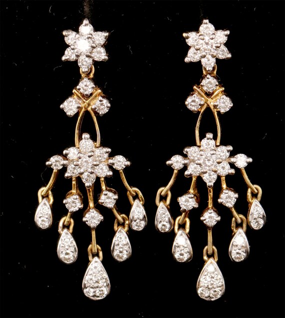 1 62 Ct Igi Certified Diamond F G Vvs 18k Gold Dangle Earring Etsy