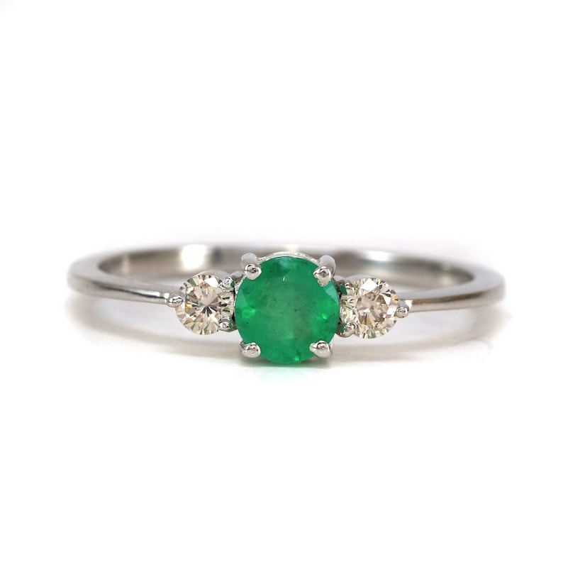 0.57 Tcw Diamond Emerald Three Stone Engagement Diamond Ring SDR 130